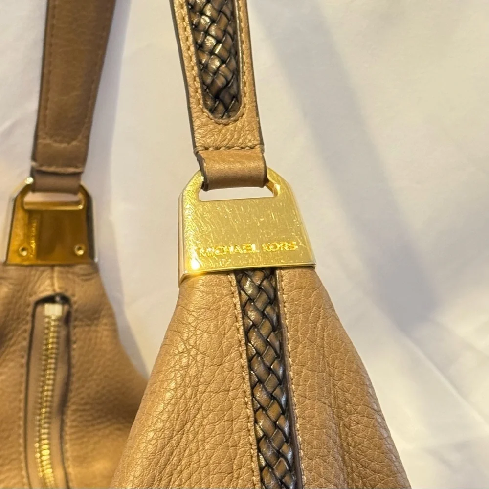 Michael Kors skorpios tan pebbled, leather hobo shoulder bag